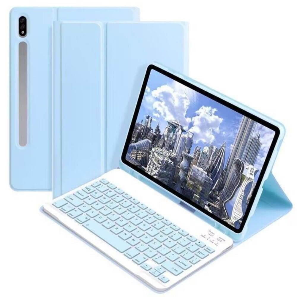 AnMengXinLing Galaxy Tab A8 10.5inch Tablet Case with Keyboard, Candy Colors Slim Protective Cover with Magnetic Detachable Keyboard with S Pen Holder for Tab A8 10.5" SM-X200/X205/X207Sky Blue
