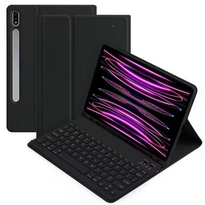 AnMengXinLing Galaxy Tab S10+ Plus/S9+ Plus/S9 FE+ Plus 12.4" /S8+/S7+/S7FE Tablet Case with Keyboard, Candy Colors Slim Protective Cover with Magnetic Detachable Keyboard with S Pen HolderBlack