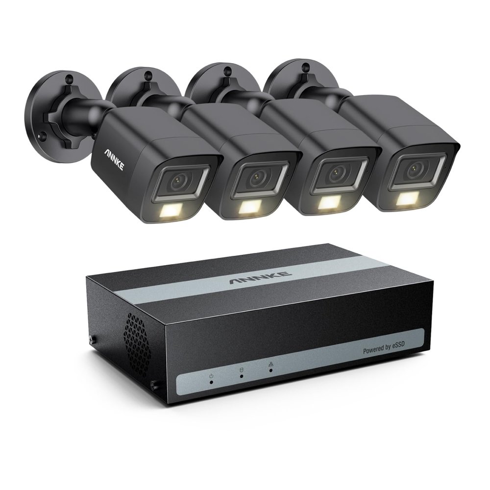 ANNKE 8 Channel Security Camera System, 3K Lite DVR Recorder with 1TB eSSD, 4X 3K IP67 Wired Black Cams with Built-in Mic, Smart Dual Light, AI Motion Detection, Easy Remote Access, Smart Playback