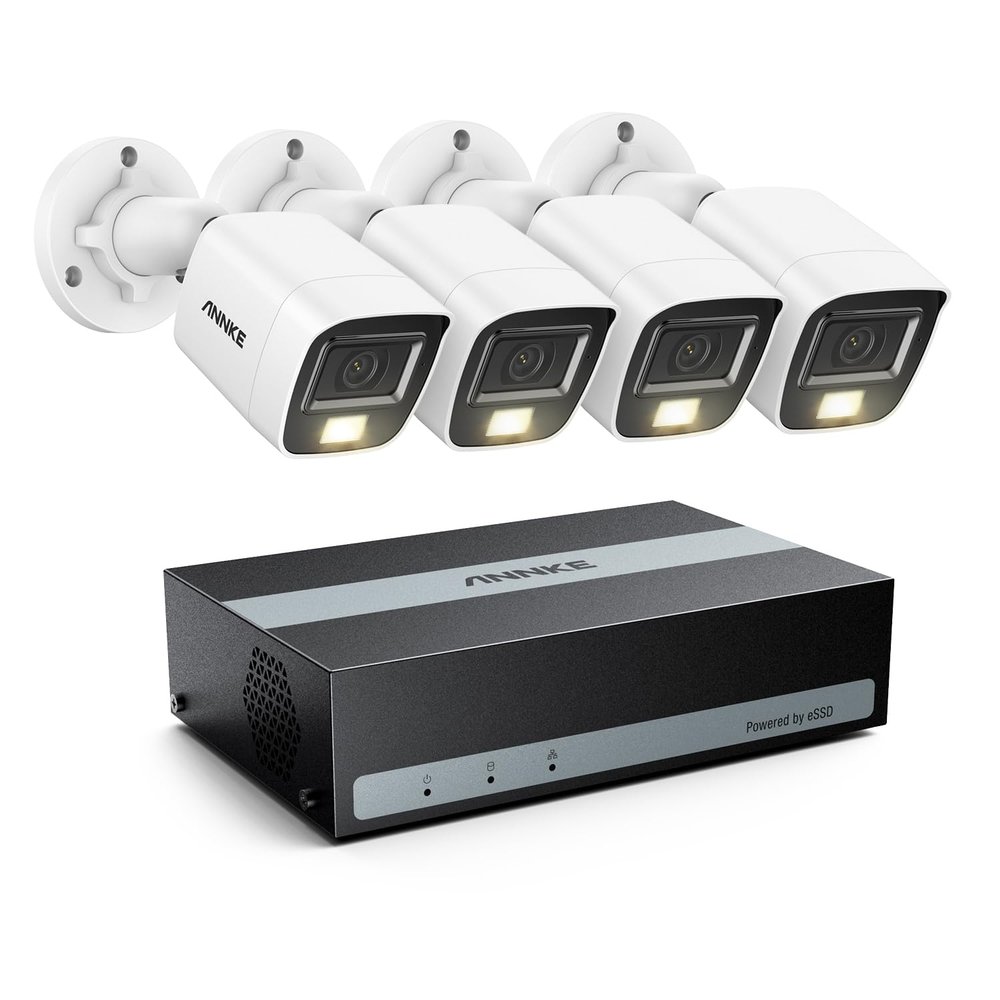 ANNKE 8 Channel Security Camera System, 3K Lite DVR Recorder with 1TB eSSD, 4X 3K IP67 Wired White Cams with Built-in Mic, Smart Dual Light, AI Motion Detection, Easy Remote Access, Smart Playback