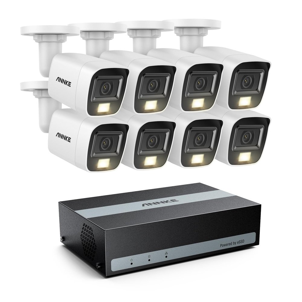 ANNKE 8 Channel Security Camera System, 3K Lite DVR Recorder with 1TB eSSD, 8X 3K IP67 Wired White Cams with Built-in Mic, Smart Dual Light, AI Motion Detection, Easy Remote Access, Smart Playback