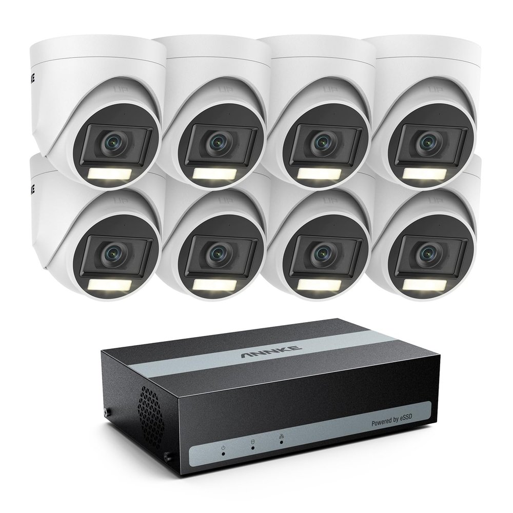 ANNKE 8 Channel Security Camera System, 3K Lite DVR Recorder with 1TB eSSD, 8X 3K IP67 Wired Turret Cams with Built-in Mic, Smart Dual Light, AI Motion Detection, Easy Remote Access, Smart Playback