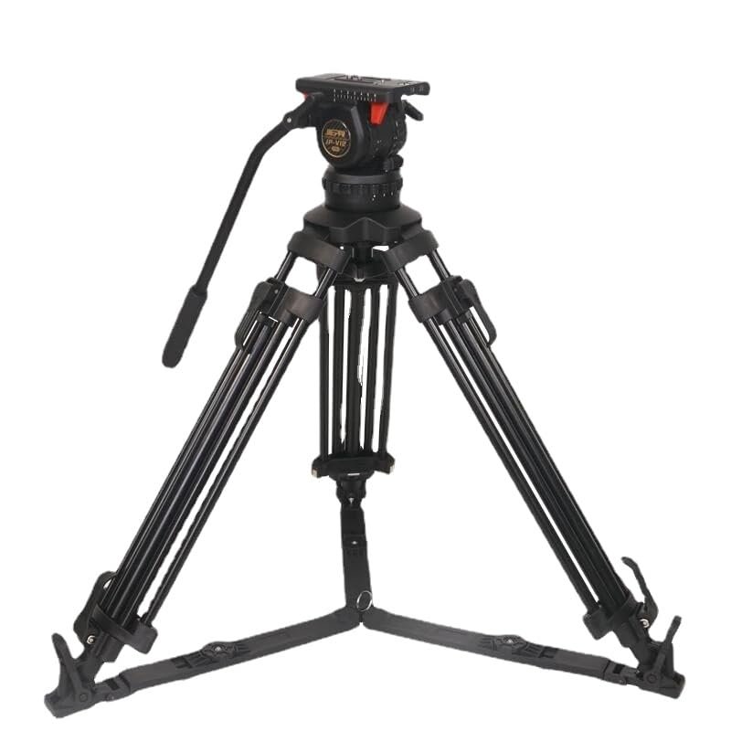 JoyFoto JP-V12T Pro Professional Geared Head Video Camera Tripod Carbon Fiber Tripod with Fluid Geared Head 100mm Bowl Load 12KG JIEPAI V12T Heavy Duty Tripod for ENG & Film Camera, black