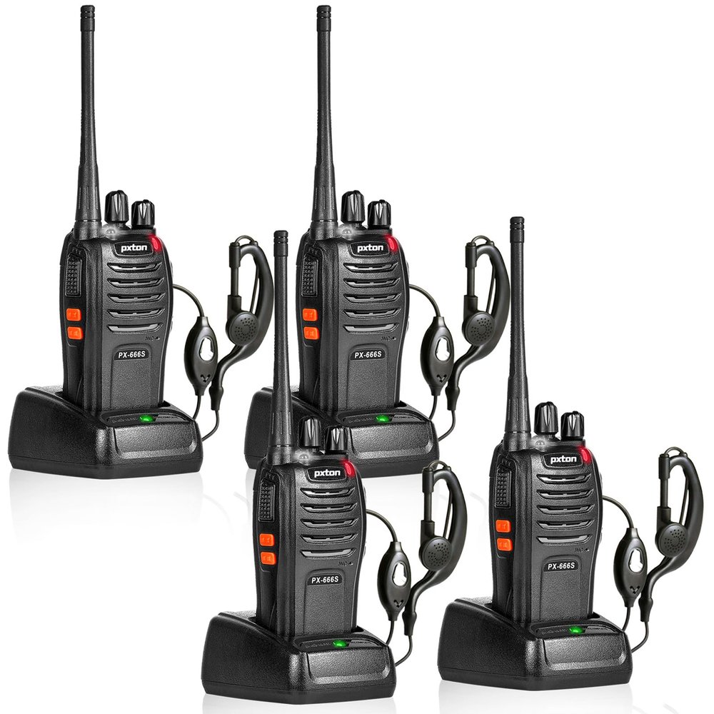 pxton 666S walkie talkies Long Range Rechargeable for Adults with Headphones and Li-ion Battery,2 Way radios has VOX/Noise Reduction/TOT/Flashlight/Monitoring/Scan Function4 Pack