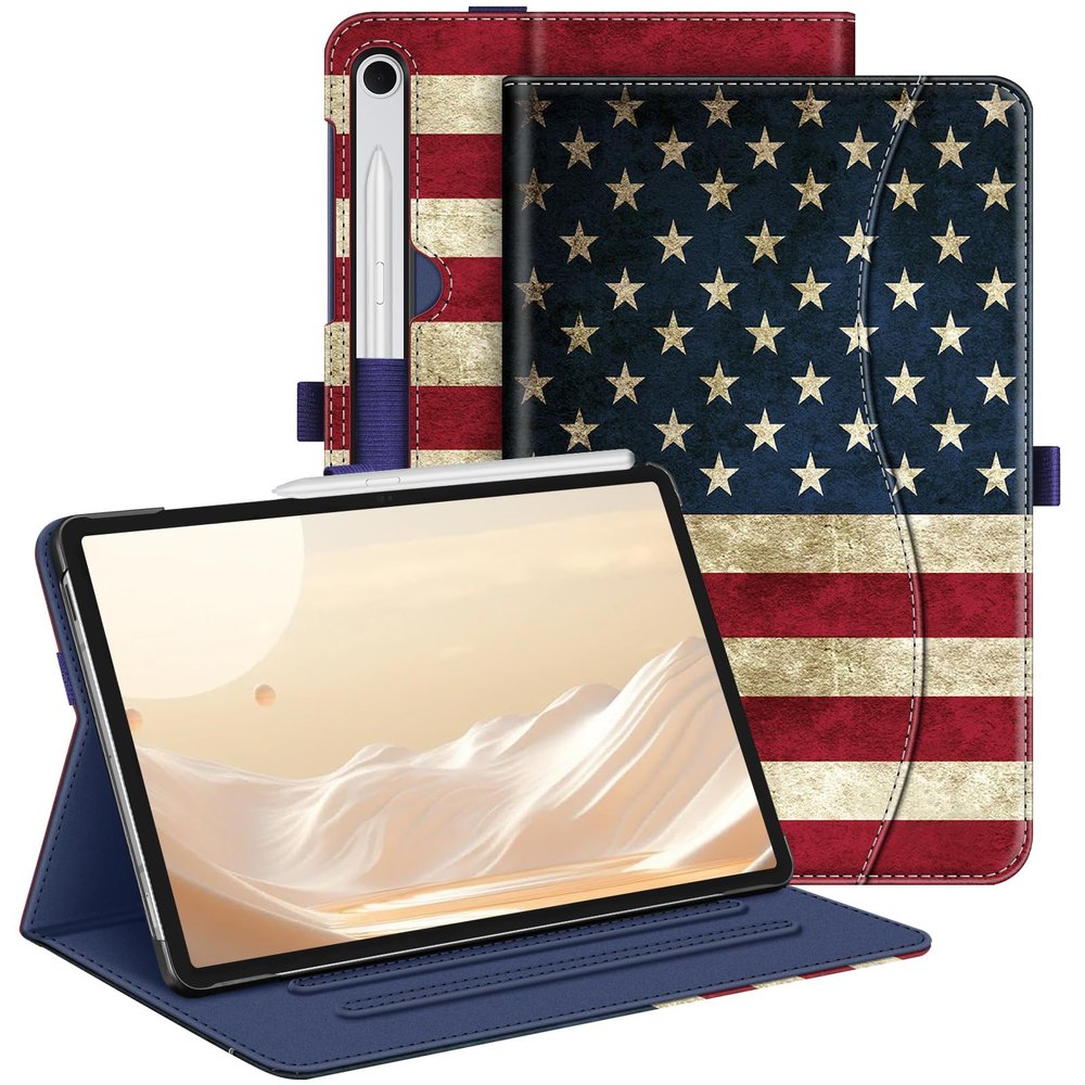 Fintie Case for Samsung Galaxy Tab S10 Lite/ S10 FE/ S9 FE 5G 10.9 Inch/Tab S9 11 Inch with S Pen Holder, Multi-Angle Viewing Protective Cover with Pocket, Auto Sleep/Wake, US Flag