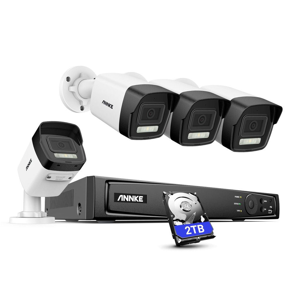 ANNKE 8MP Surveillance& Security Camera System, 8CH NVR with 2TB HDD for 24/7 Recording, 4pcs 8MP Outdoor Indoor PoE IP Cameras, Person&Vehicle Detection, Smart Dual Light, 4mm Lens, Remote Control