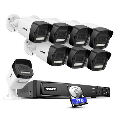ANNKE 4K Security Camera System, 8pcs 8MP Indoor Outdoor IP Security Camera, 8CH H.265+ NVR with 2TB HDD,Smart Dual Light, Remote Control for 24/7 Recording, IP67 Waterproof, Build-in Microphone