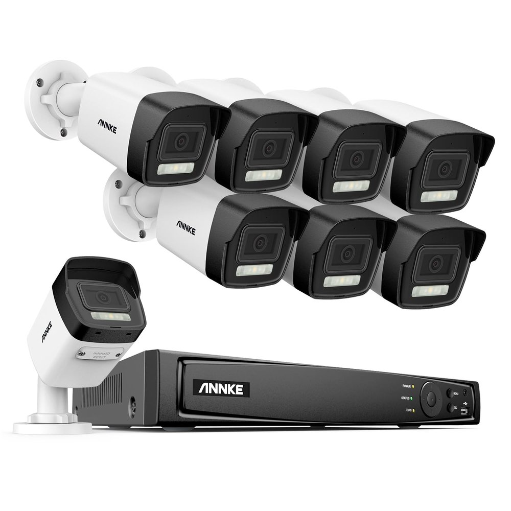 ANNKE 4K Surveillance Camera System, 8pcs 8MP PoE IP Camera with Mic, 8CH H.265+ NVR for 24/7 Recording, Human&Vehicle Detection, Smart Dual Light, 100ft Night Vision, IP67 Waterproof (No HDD)