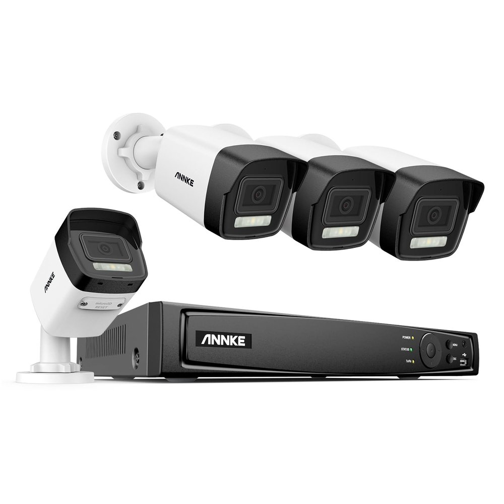 ANNKE 8MP Home Security System, 8 Channel NVR for 24/7 Recording, 4pcs 4K Outdoor IP Security Camera, Smart Dual Light, 4mm Lens, IP67 Waterproof, Human&Vehicle Detection (No Hard Drive)