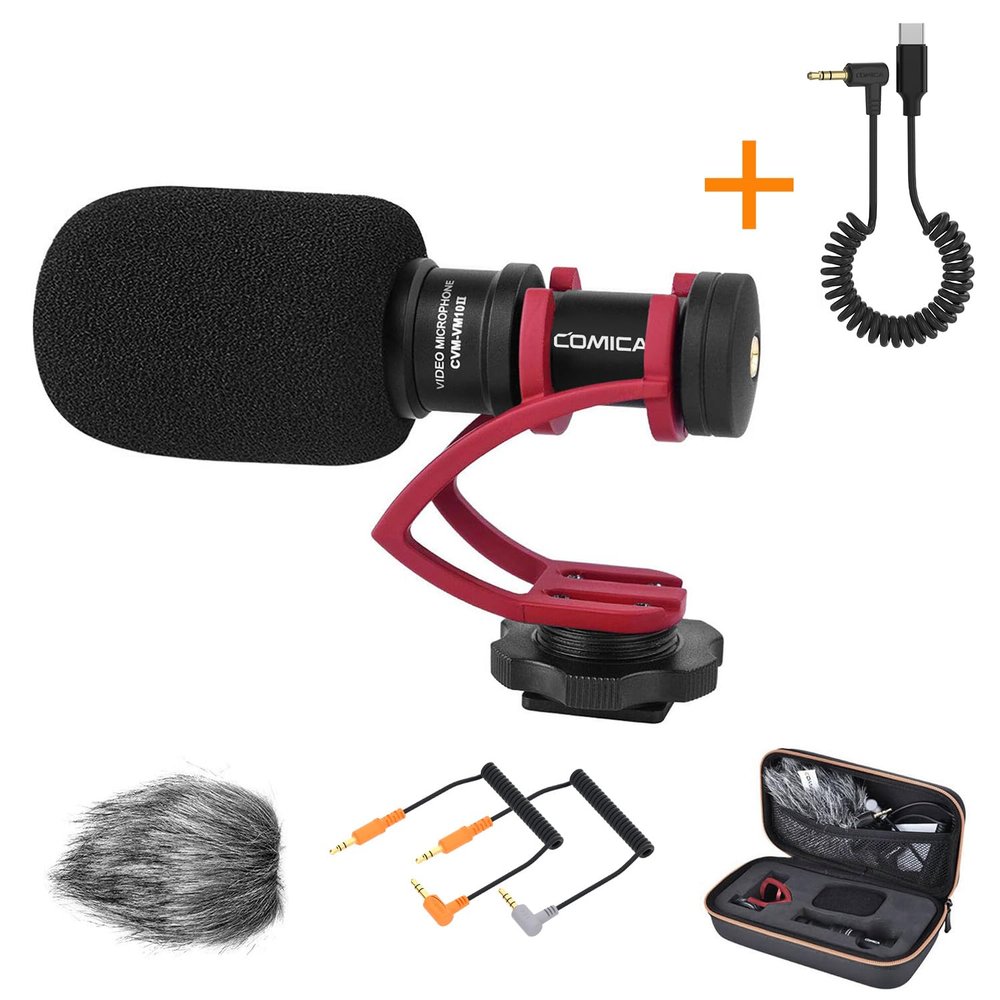 COMICA CVM-VM10II R Universal Video Microphone with CVM-D-UC 3.5mm TRS to USB Type C Audio Output Cable for Samsung, iPads and USB Type C Devices
