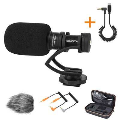 COMICA CVM-VM10II B Universal Video Microphone with CVM-D-UC 3.5mm TRS to USB Type C Audio Output Cable for Samsung, iPads and USB Type C Devices