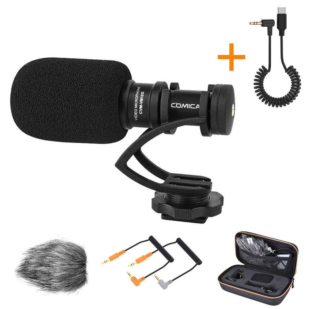 COMICA CVM-VM10II B Universal Video Microphone with CVM-D-UC 3.5mm TRS to USB Type C Audio Output Cable for Samsung, iPads and USB Type C Devices