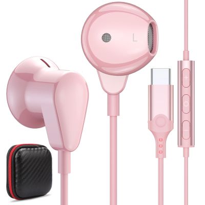 ACAGET Wired Type C Headphones for Samsung Galaxy S25 Edge S24 FE S23 S22 Ultra, Noise Isolation USB C Earbuds for iPhone 16 17 Pro Max 15 Plus iPad Air A16 HiFi Stereo Earphones with Mic for Girls
