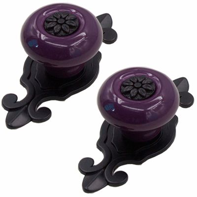 EFARMA Ceramic Door Knobs,Drawer knobs, 2Pcs White Ceramic Knobs with Black Plate, Modern Style Furniture Decoration MaterialsUsed for Kid's Room Drawer, Cabinet,Dresser, Cupboard (Color : Purple)