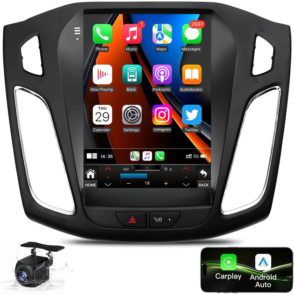 Car Stereo Radio for Ford Focus 2012 2013 2014 2015 2016 2017 2018: 10.4 Inch IPS Touchscreen 5GWi-Fi with Carplay Android Auto (2+64GB)