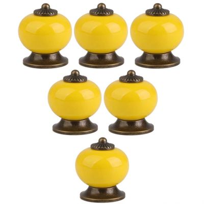 EFARMA Ceramic Door Knobs,Drawer knobs, Multi-Colored Decorative Ceramic Knobs,Elegant Drawers, Cupboard, Cabinet, Kitchen, Door Pulls ans6pcs, RedColorR Wardrobe Door Handles (Color : Yellow)