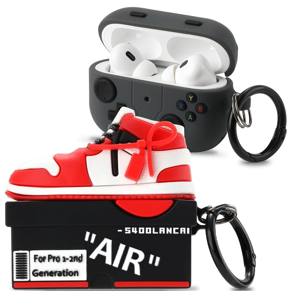 [2Pack] Gedicht for Airpods Pro 2nd Generation Case, Funny 3D Cartoon Game Console Shoe Box Design Silicone Soft Cases for Airpods Pro 2nd Gen, with Keychain for Kids Women Men