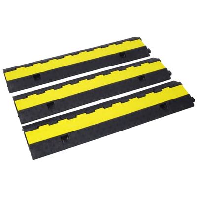 3PCs Rubber Cable Protector Ramp - 2 Channel, 11000 lbs/axle Capacity Heavy Duty Hose Wire Cover Ramp Driveway, Traffic Speed Bump w/Flip-Open Top Cover & Warning Tape for Indoor&Outdoor