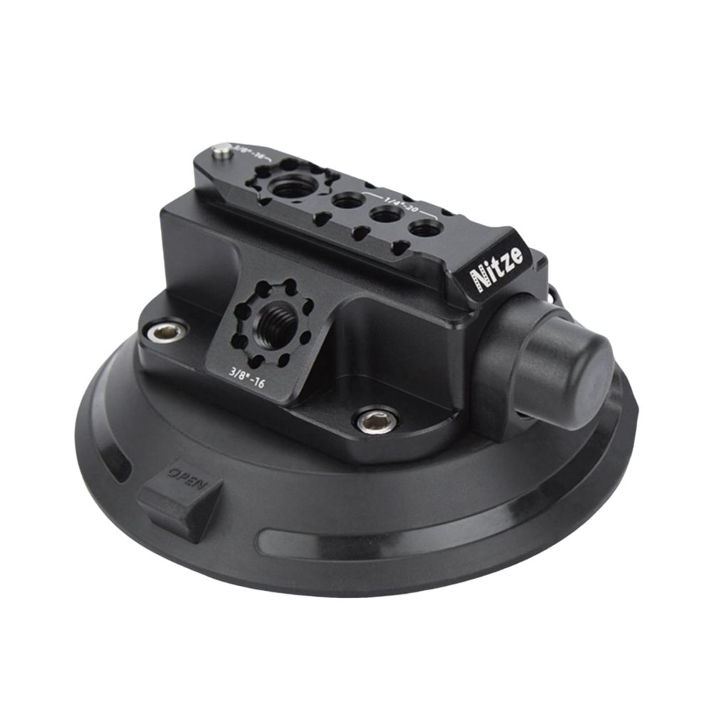DirectNine Basics Nitze Camera Suction Cup (4.5) N48-A45 Mount with Built-in NATO Rail and Multiple 1/4""-20 locating Holes,3/8""-16 ARRI locating Holes,for DSLR Camera, Mirrorless Camera, Black