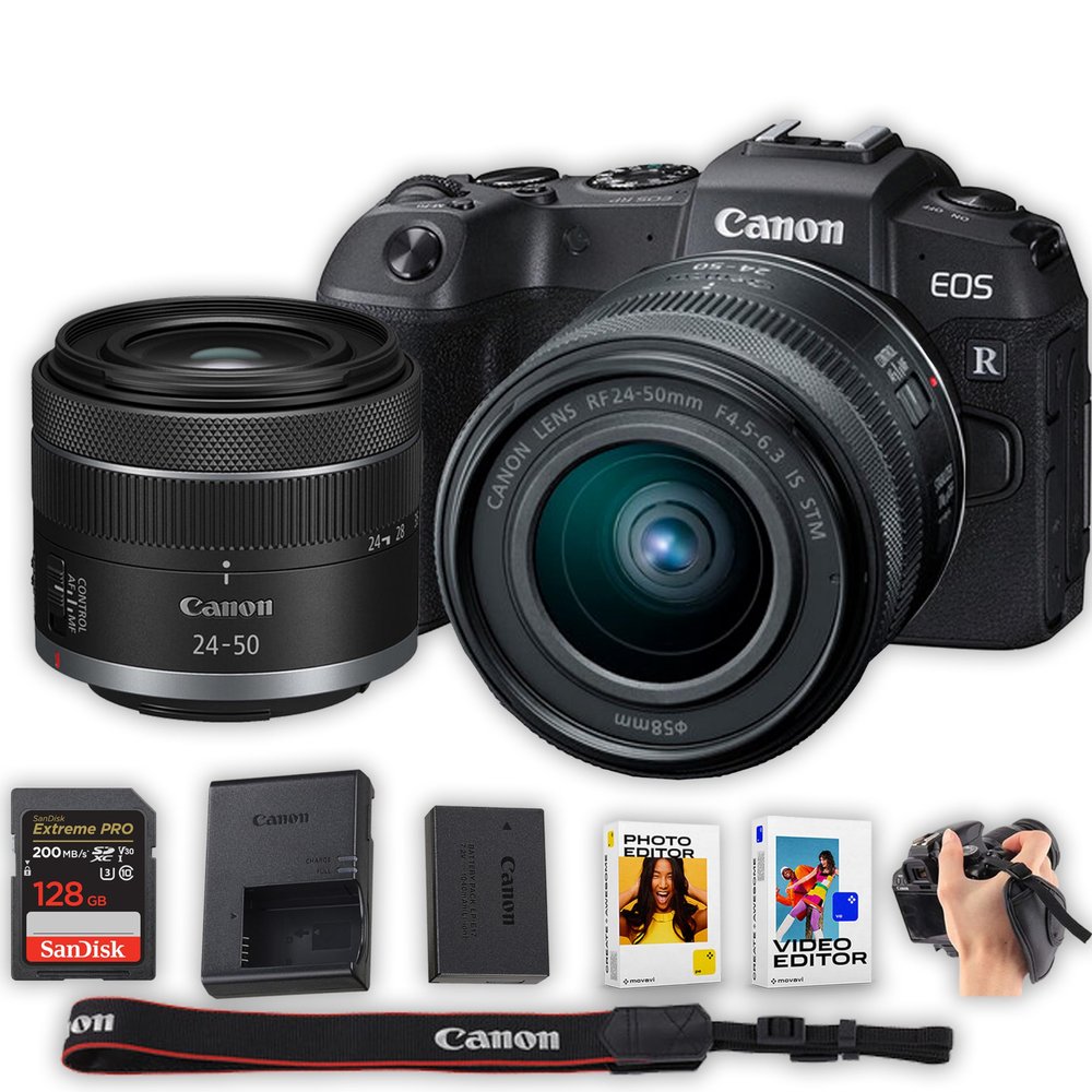 Canon EOS RP Mirrorless Digital Camera with RF24-50mm f/4.5-6.3 is STM Lens | 26.2MP Full-Frame CMOS Sensor + 128GB Extreme Speed Memory + Photo & Video Editing Software Pack-Essential Kit (Renewed)