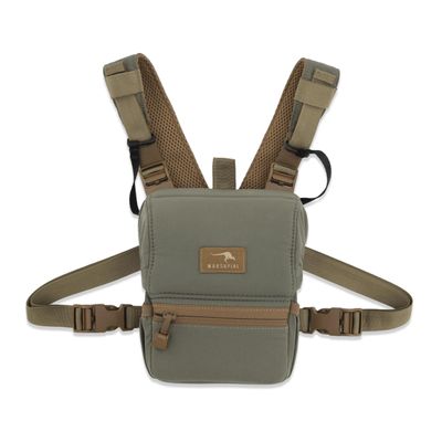 Marsupial Gear No-Mag Enclosed Binocular Pack - Magnet-Free Hunting Bino Chest Harness with Silent Fleece Lining, Ranger Green, Small