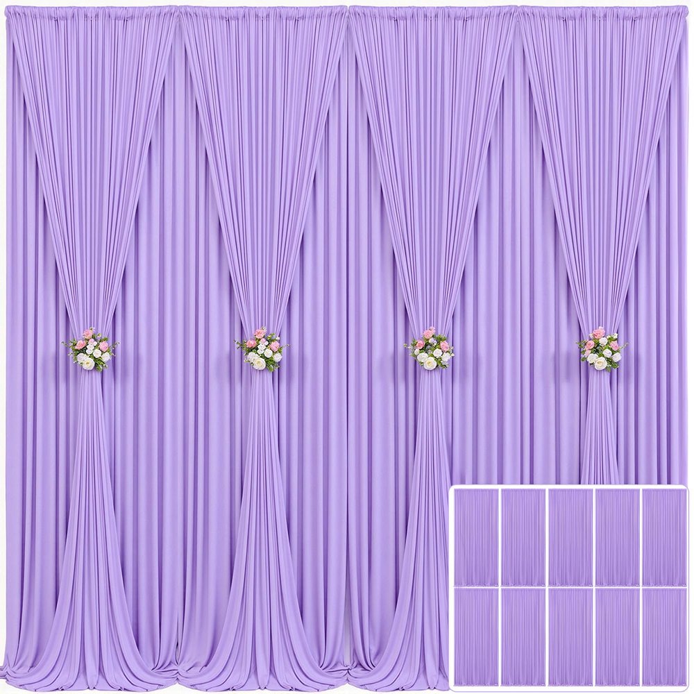 10 Panels Lavender Backdrop Curtain for Parties Wedding Wrinkle Free Light Purple Photo Curtains Backdrop Drapes Fabric Decoration for Baby Shower Photoshoot 50ft(W) x 10ft(H)