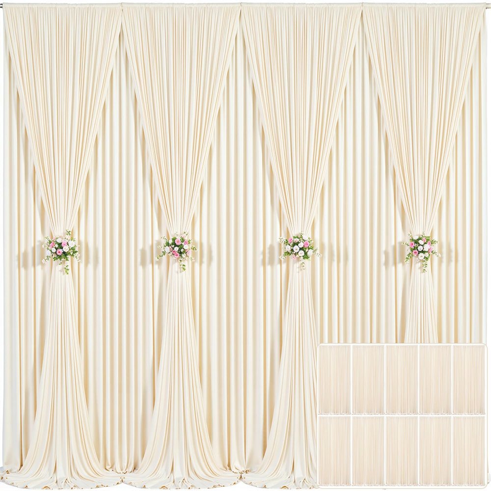 10 Panels Champagne Backdrop Curtain for Parties Wedding Baby Shower Wrinkle Free Photo Curtains Backdrop Drapes Fabric Decoration for Bridal Shower 50ft(W) x 10ft(H)