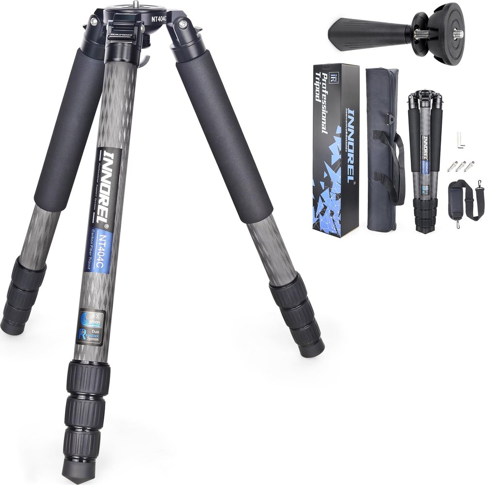 INNOREL NT404C Carbon Fiber Tripod Professional Birdwatching Heavy Duty Camera 66lb/30kg Max Load 40mm Max Tube Diameter Bowl Tripod Birdwatching Camera Stand with 75mm Universal Bowl Adapter