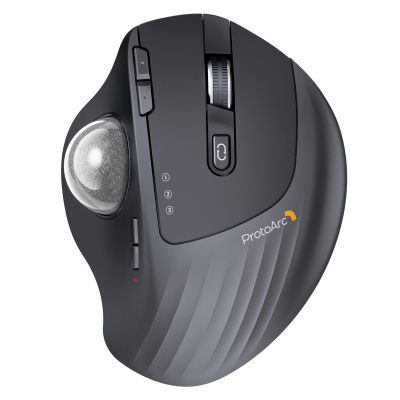 ProtoArc Wireless Trackball Mouse, EM01 NL Ergonomic Bluetooth Rollerball Thumb Rechargeable Computer Laptop Mouse, Adjustable Angle & 3 Device Connection for PC, Mac, Windows-Silver Ball