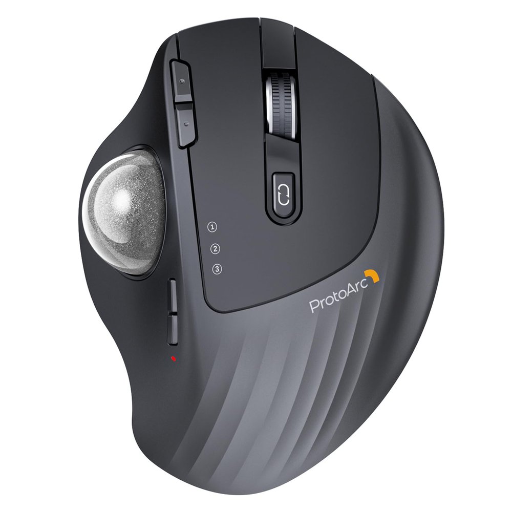 ProtoArc Wireless Trackball Mouse, EM01 NL Ergonomic Bluetooth Rollerball Thumb Rechargeable Computer Laptop Mouse, Adjustable Angle & 3 Device Connection for PC, Mac, Windows-Silver Ball