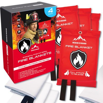 4 Pcs 40x40 Emergency Fire Blanket for Home Kitchen, Firemen Safety Gift