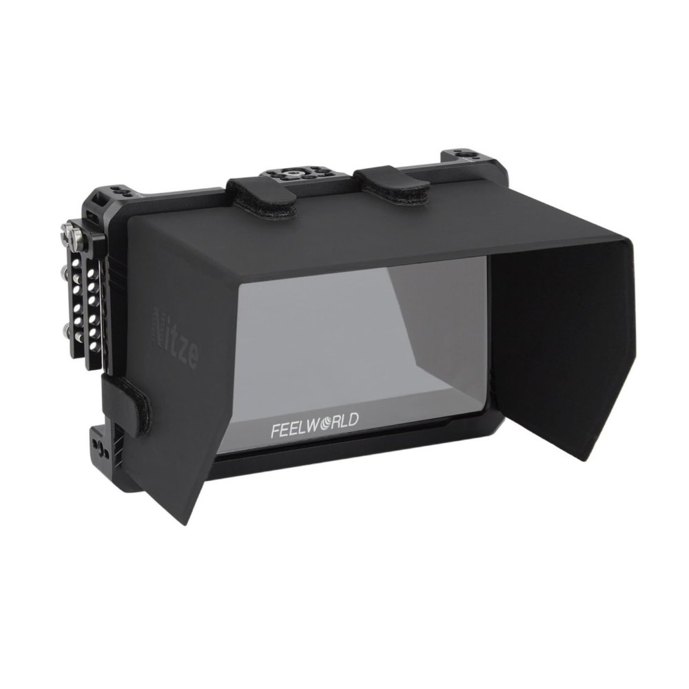 Nitze Monitor Cage Kit,with HDMI Cable Clamp and LS5-B2 Sunhood Built-in Multiple 1/4" Threaded Holes,for SLR Camera Monitor,Compatible with Feelworld F6 PLUSX / F6 Plus / F5 PRO / F5 Prox