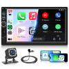 Car Stereo Double Din Touch Screen with Carplay Android Auto, Rimoody 7 Inch Car Radio with Mirror Link, Backup Camera, Steering Wheel Control, FM, EQ, USB/AUX Car Multimedia Player view 1