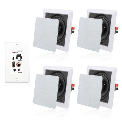Herdio 5.25 Inches 2-Way Bluetooth Ceiling Speakers with 4 Channel Wall Amplifier, 320W Square in Wall Speaker System for Home Theater Office Kitchen, 2 Pairs