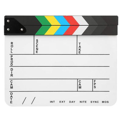 Pilipane Movie Film Clap Board, Photography Studio Video TV Acrylic Board, 11 81x9 84inch Movie Clapboard Cut Action Scene Board (Color Strip White Board)