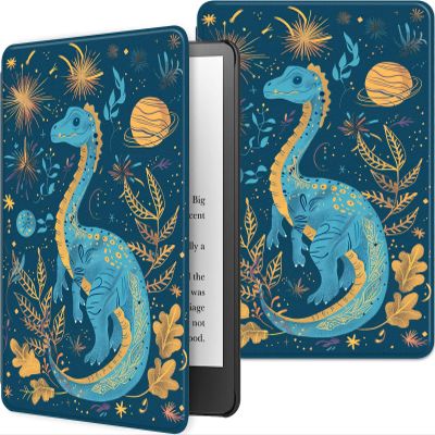 Case for 6 Inch Kindle 2024 and 2022 Releases (11th Generation), PU Leather Slim Folio Stand Smart Cover with Auto Wake/Sleep, Durable Protection, Dinosaurs Stars