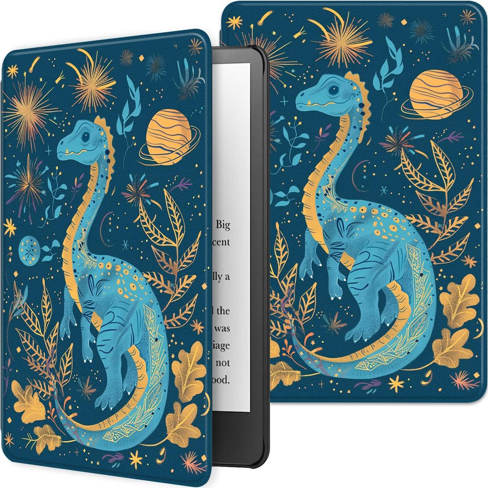 Case for 6 Inch Kindle 2024 and 2022 Releases (11th Generation), PU Leather Slim Folio Stand Smart Cover with Auto Wake/Sleep, Durable Protection, Dinosaurs Stars