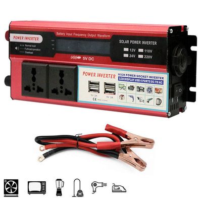 1500W Car Power Inverter, (Peak 3000W) Inverter Pure Sine Wave 12V/24V to 220V/110V (Optional) Voltage Transformer, 2 Sockets, 4 USB Ports, Outdoor Travel Essential,12V-110V (12V 220V)