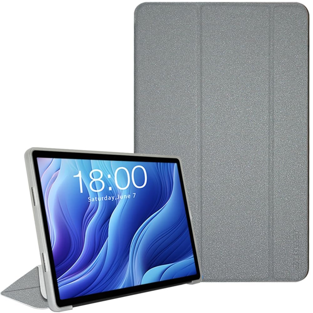 AIJAKO Case for TECLAST T60 Tablet 12 inch Android 14 Tablets, Ultra Slim PU Leather Folding Protective Cover Case with Auto Wake/Sleep Trifold Stand Soft TPU Back Shell for TECLAST T60, Silver