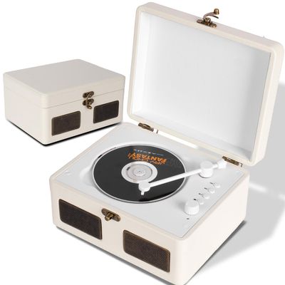 RetroBeat Time Vintage Portable Music Box  CD with Speakers, Bluetooth Transmitter, Rechargeable, USB/AUX, MultiMode Gift(White)