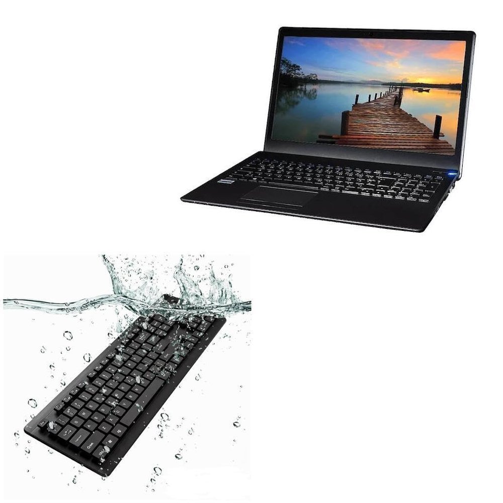 BoxWave Keyboard Compatible with NEXOC S1501 - AquaProof USB Keyboard, Washable Waterproof Water Resistant - Jet Black