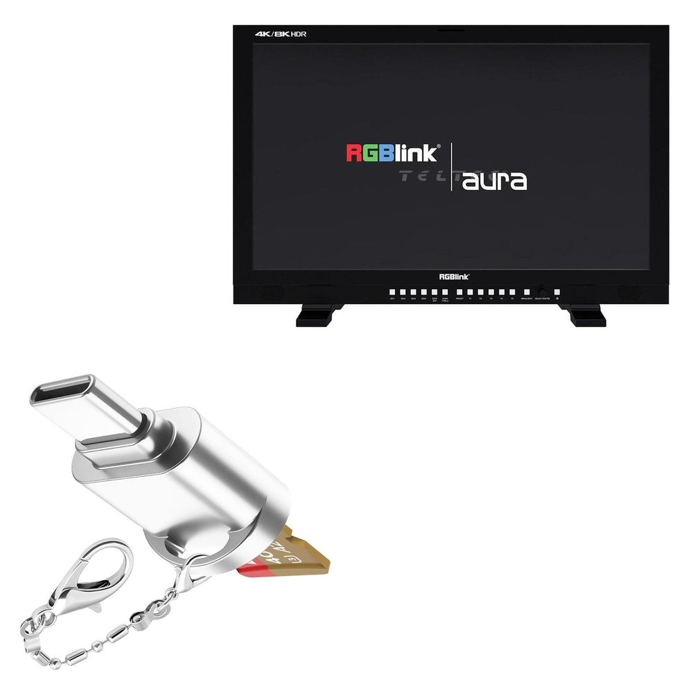 BoxWave Adapter Compatible with RGBlink Aura UHD Monitor (27 in) - Micro SD Card miniReader, USB Type-C OTG Reader USB3.0 Adapter Keychain - Metallic Silver