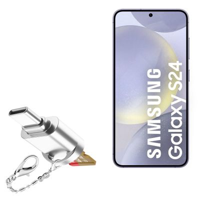 BoxWave Adapter Compatible with Samsung Galaxy S24 - Micro SD Card miniReader, USB Type-C OTG Reader USB3.0 Adapter Keychain - Metallic Silver