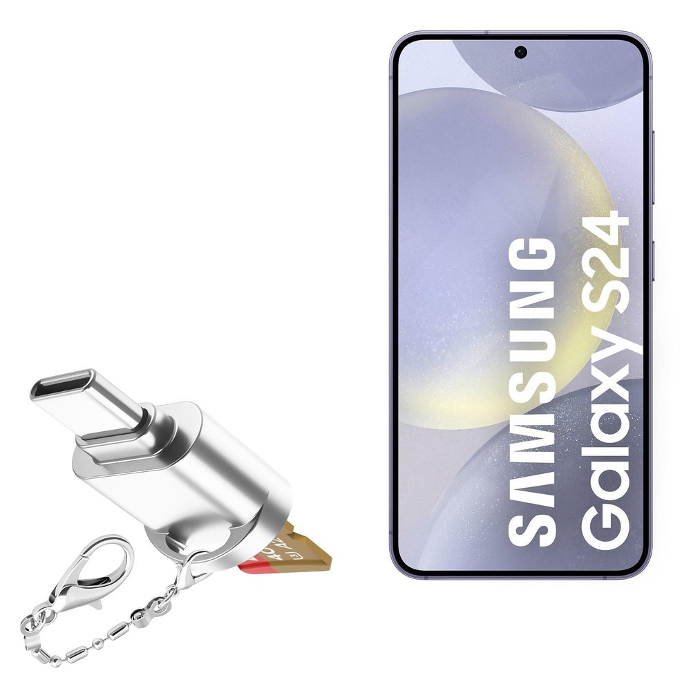 BoxWave Adapter Compatible with Samsung Galaxy S24 - Micro SD Card miniReader, USB Type-C OTG Reader USB3.0 Adapter Keychain - Metallic Silver
