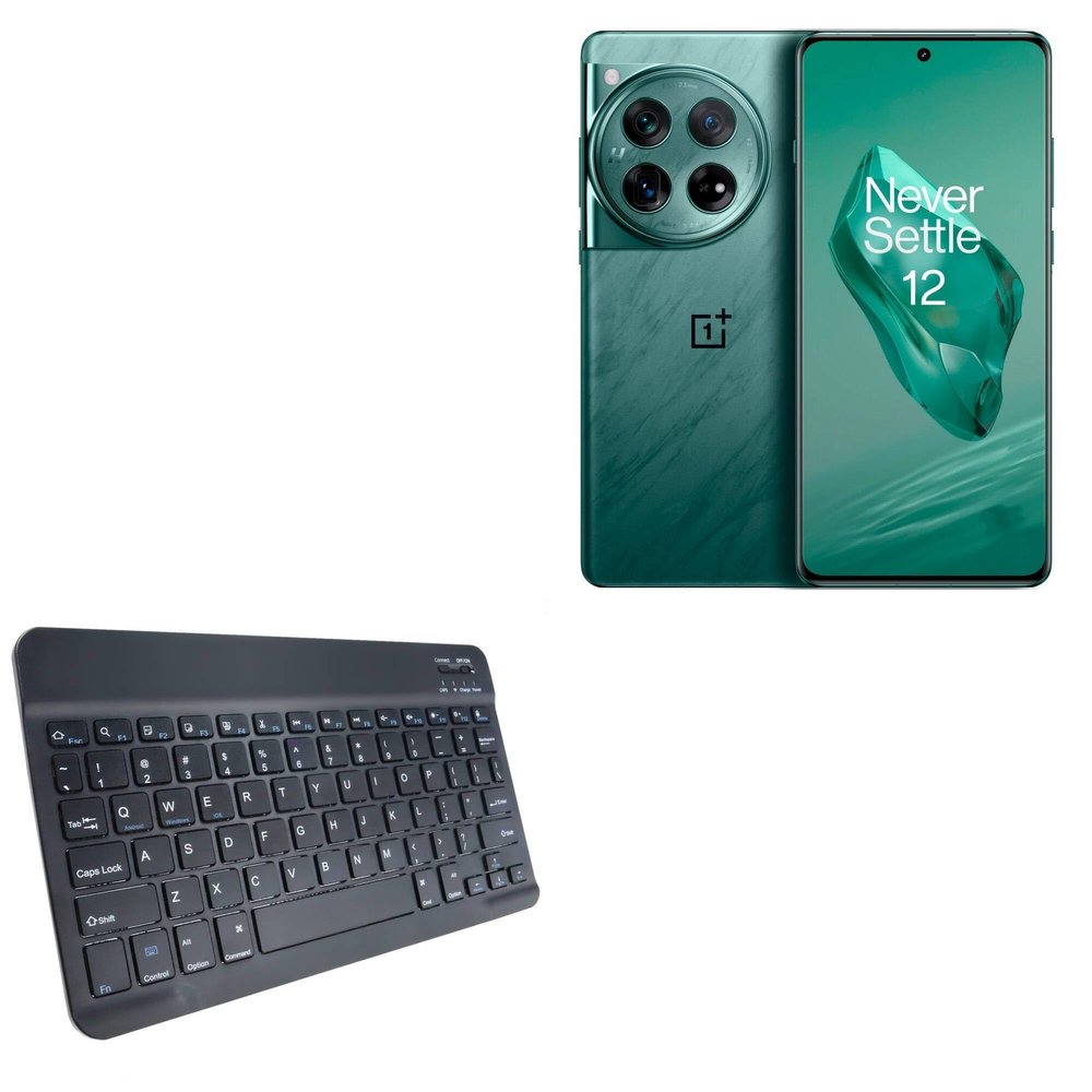 BoxWave Keyboard Compatible with OnePlus 12 - SlimKeys Bluetooth Keyboard, Portable Thin with Chiclet-Style Keys - Jet Black