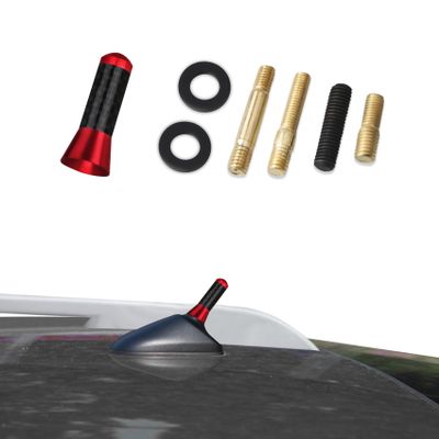 Kutyun Car Radio Stereo Antenna Mast, Car Antenna Replacement, 1.37" Carbon Fiber Auto AM/FM Radio Reception with Screws, Automotive Roof Short Stereo Replacement Mast for Most Vehicles (Red)