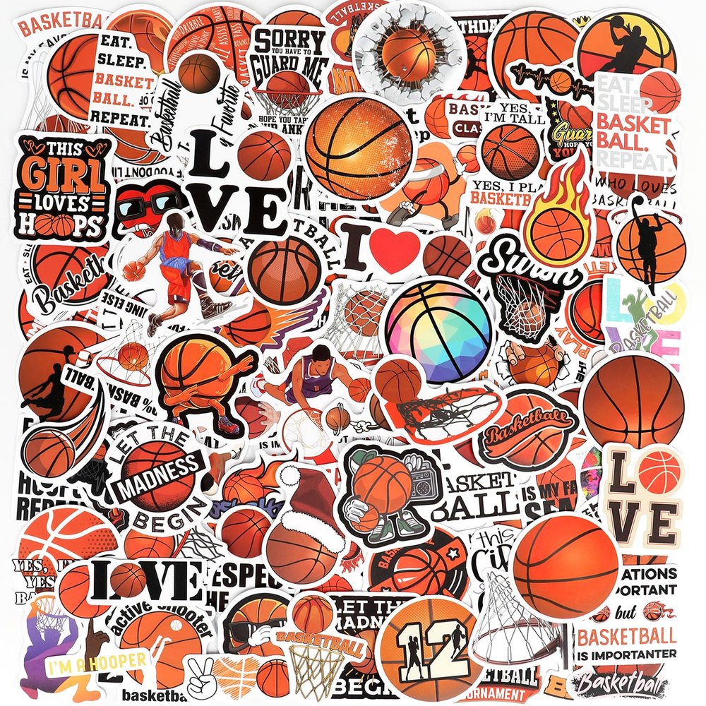 120 Pcs Basketball Stickers Cute Basketball Sticker Waterproof Vinyl Sticke for Water Bottles Laptop Skateboard Luggage Computer Stickes for Teens Girls Kids
