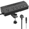 Desk Clamp Power Strip 2 USB C Desktop Mount Outlet Charging Station, 10FT Extension Cord Flat Plug with 6 AC, Removable 40W Fast Charging Surge Protector Power Strip Fits 1.8" Office Tabletop Edge view 1