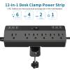 Desk Clamp Power Strip 2 USB C Desktop Mount Outlet Charging Station, 10FT Extension Cord Flat Plug with 6 AC, Removable 40W Fast Charging Surge Protector Power Strip Fits 1.8" Office Tabletop Edge view 2