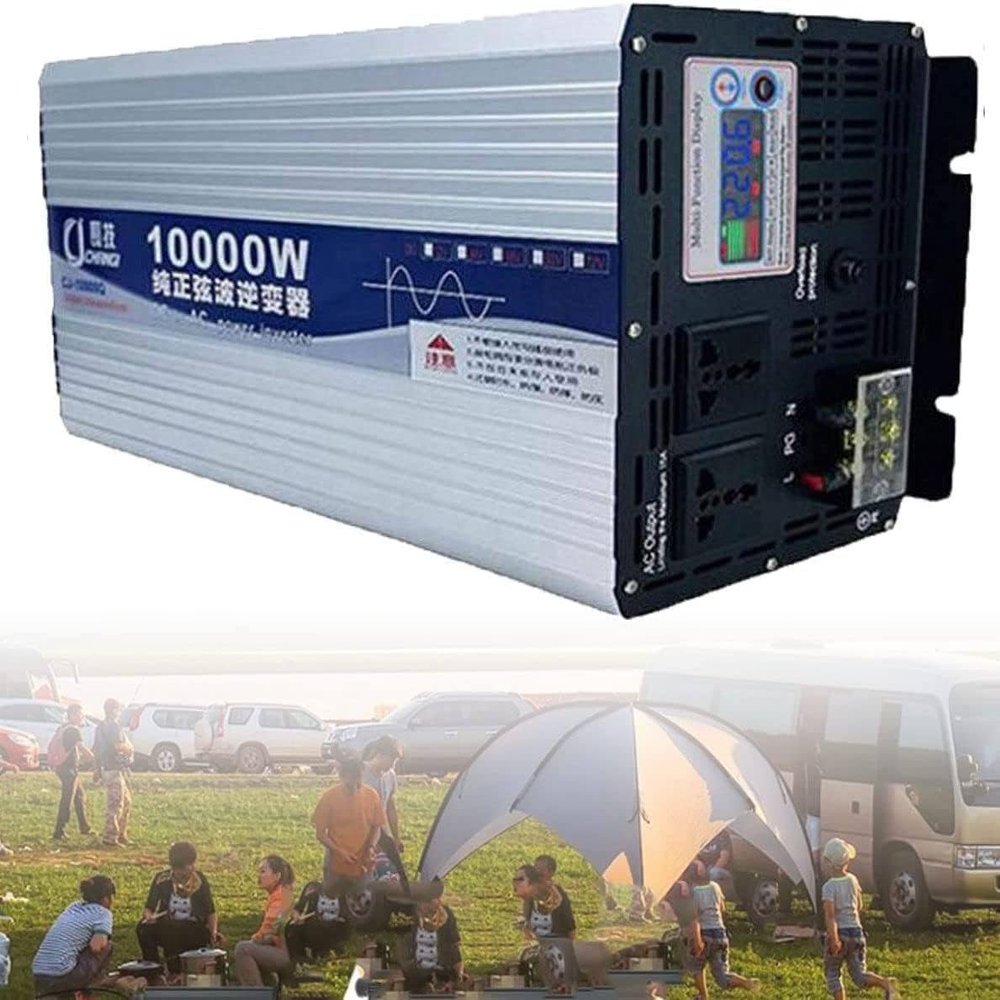 6000W 8000W 10000W 12000W Pure Sine Wave Inverter 12V 24V 48V 60V DC to 110V 220V AC Converter for Home, RV, Truck, Off-Grid Solar Power Inverter with AC Hardwire Port,10000W-24Vto220V